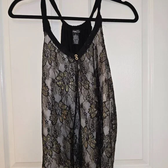 Y2K Rue 21 Black Gold Layered sleeveless blouse party holiday cocktail large - Picture 3 of 7